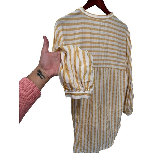 Zara Trf Collection Mustard Yellow Striped Mother of Pearl Blouse Size XS - Picture 6 of 13